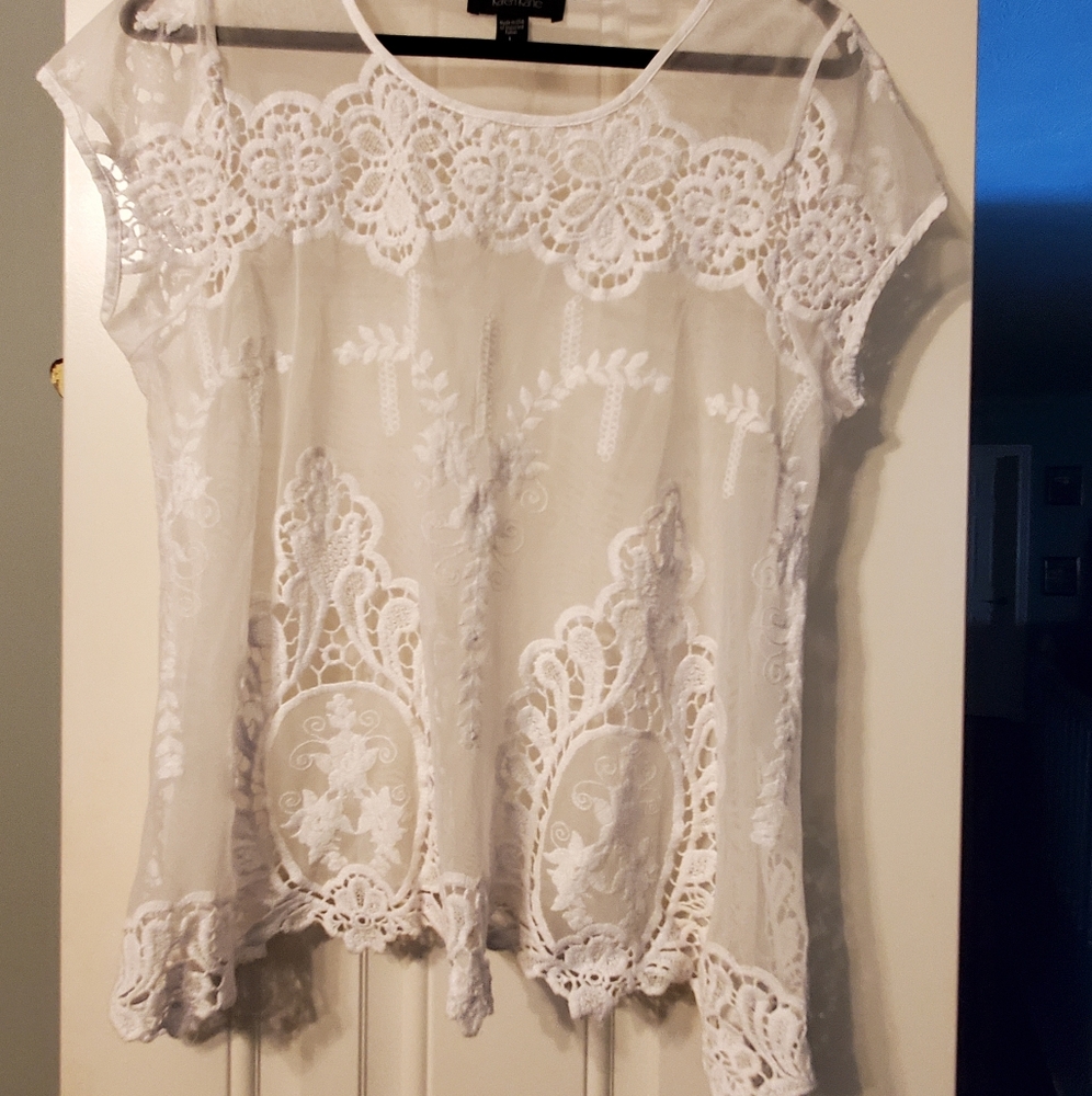 Karen Kane Embroidered Sheer Shirt
